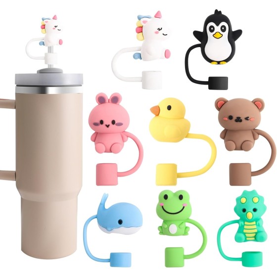 8 PCS Straw Covers Cap, Straw Cover for Stanley 30&40 Oz Tumbler, Silicone Straw Topper Cute Straw Caps in Various Shapes, Reusable Straw Tip Covers for 0.4 Inch/10 mm Straws