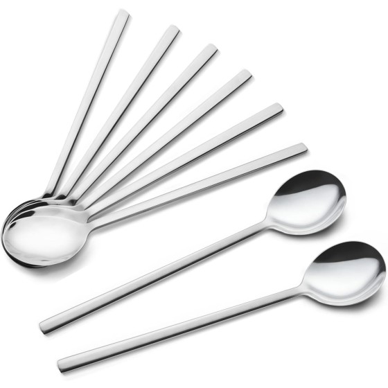 8 Pieces Korean Spoon, 8.5 Inch Stainless Steel Table Soup Spoons with Long Handles for Home, Kitchen, or Restaurant Flatware Set