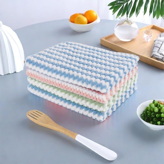 4 Pcs Microfibre Cleaning Cloth, 15.7x11.8in Kitchen Towels Dish Cloth, Absorbent Cleaning Rag for Kitchen Bathroom Housekeeping (Green,Blue,Pink)