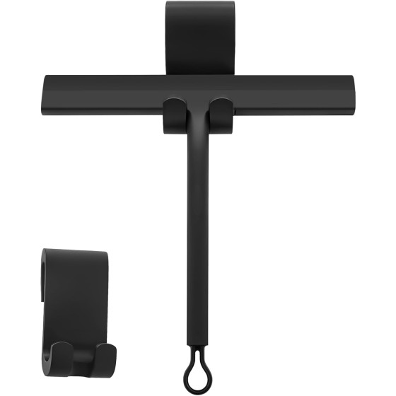 Shower Squeegee for Glass Doors and Bathroom, Stainless Steel with Silicone Blade, Window and Mirror Cleaner with No-Drill Hook, Streak-Free Cleaning Tool